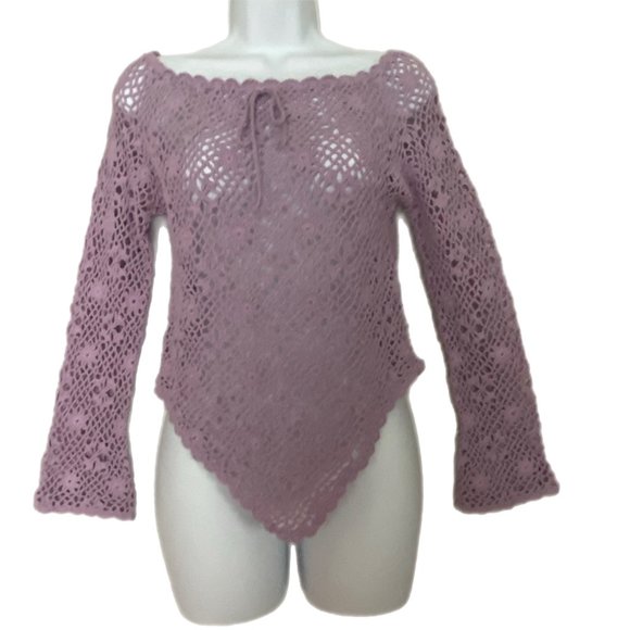 Cool Line LTD Junior Lavender Crochet Scoop Neck Crocheted Shirt Top Size Small - Picture 1 of 5